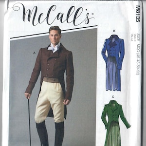 McCall's M8135 Men's Regency Era Tail Coat Pattern, Sizes 38-40-42-44 & 46-48-50-52, FF, Uncut