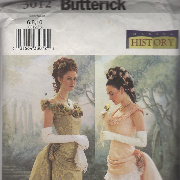 Butterick B3012 1870s 1880s Ball Gown Sewing Pattern Making History, Size 6-8-10 FF Uncut OOP