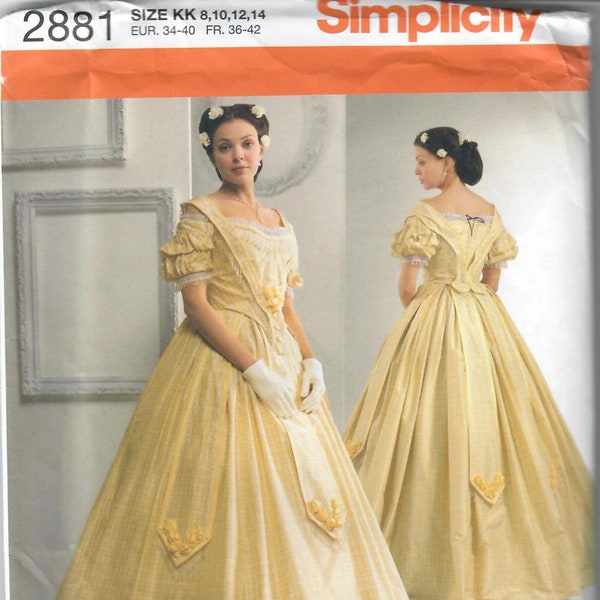 Simplicity 2881 Misses' Dress 1860s Ballgown Formal Dress Sewing Pattern The Museum Curator Kay Gagny Size 8-10-12-14, Uncut, FF, Uncut OOP