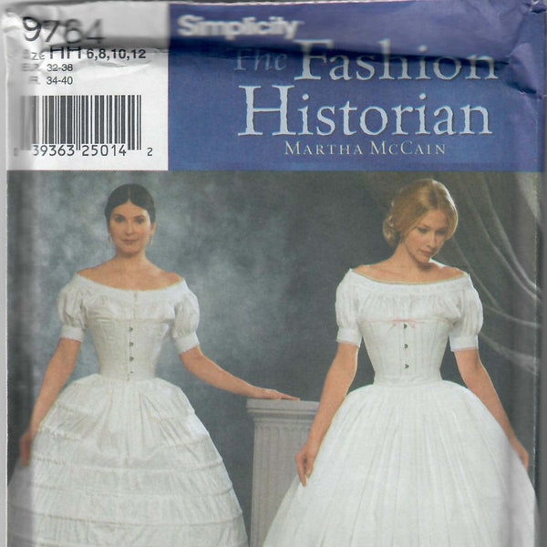 Modèle de couture pour crinoline et jupon Simplicity 9764 The Fashion Historian pour dames, tailles 6, 8, 10, 12 et 14, 16, 18, 20 FF, non découpe POO