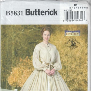 Butterick B5831 Misses' Dress and Petticoat 1860s Day Dress Pattern Making History, Sizes 8-10-12-14-16, 16-18-20-22-24 Uncut, FF, Uncut