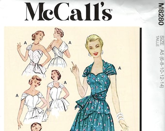 McCall's M8280 Vintage 1950s Dress Sewing Pattern, Sizes 6-14 & 16-24, Uncut, FF