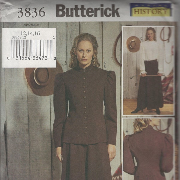 Butterick 3836 1890s Women's Riding Outfit Sewing Pattern, Size 12-16, Uncut, FF
