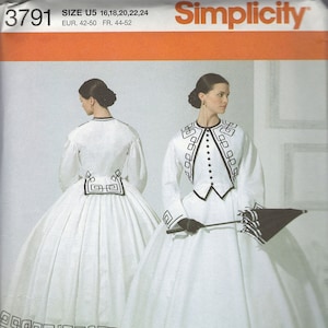 Simplicity 3791 1860s Day Dress Sewing Pattern The Museum Curator Size 8-10-12-14 & 16-18-20-22-24, Uncut, FF, Uncut OOP