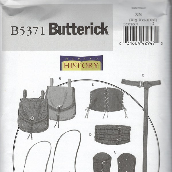 Butterick B5371 Medieval Accessories Sewing Patterns, Pouches, Bracers, Belts, Corsets FF