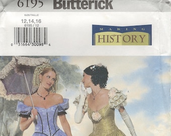 Butterick 6195 Making History 1860s Civil War Era Reception Dress Ball Gown Sewing Pattern, Sizes 6, 8, 10 & 12-14-16, FF, Uncut, OOP