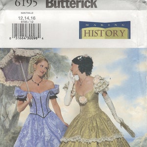 Butterick 6195 Making History 1860s Civil War Era Reception Dress Ball Gown Sewing Pattern, Sizes 6, 8, 10 & 12-14-16, FF, Uncut, OOP