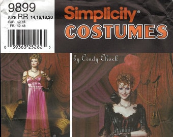 Simplicity 9899 19th Century Old West Saloon Girl Dress Sewing Patterns, Sizes 14-20, New, Uncut, FF OOP