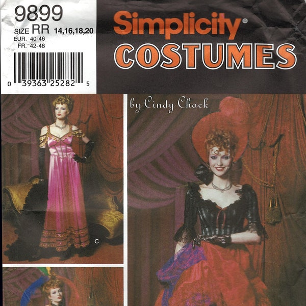 Simplicity 9899 19th Century Old West Saloon Girl Dress Sewing Patterns, Sizes 14-20, New, Uncut, FF OOP