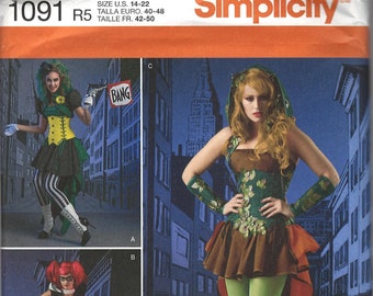 Simplicity 1095 Female Villainess Costume Sewing Patterns, Size 14-22 Uncut, FF, OOP