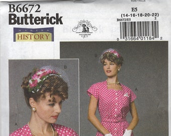 Butterick B6672 Vintage Style Button-Front Dress Sewing Pattern, Size 14-22, New Uncut, FF
