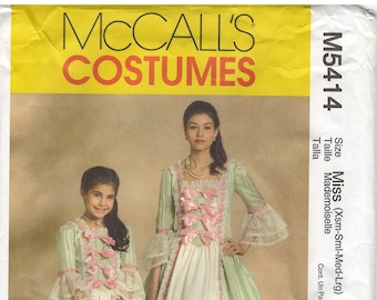 McCall's M5414 18th Century Day Dress Sewing Pattern, Size X-small - Large, Uncut, FF, OOP
