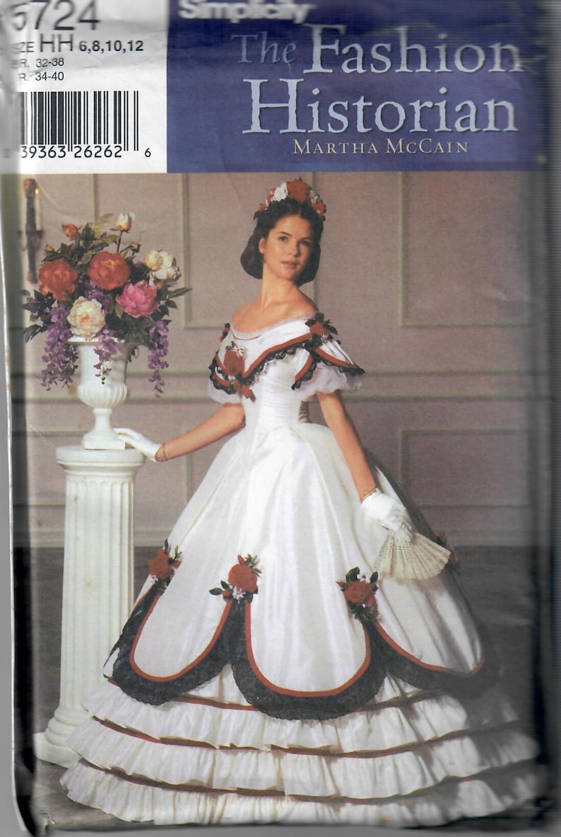 1840s-1850s-1860s Victorian Sewing Patterns     Simplicity 5724 Fashion Historian Misses 1860s Civil War Ballgown Sewing Pattern Sizes 6 8 10 12 & 14 16 18 20 FF Uncut OOP  AT vintagedancer.com