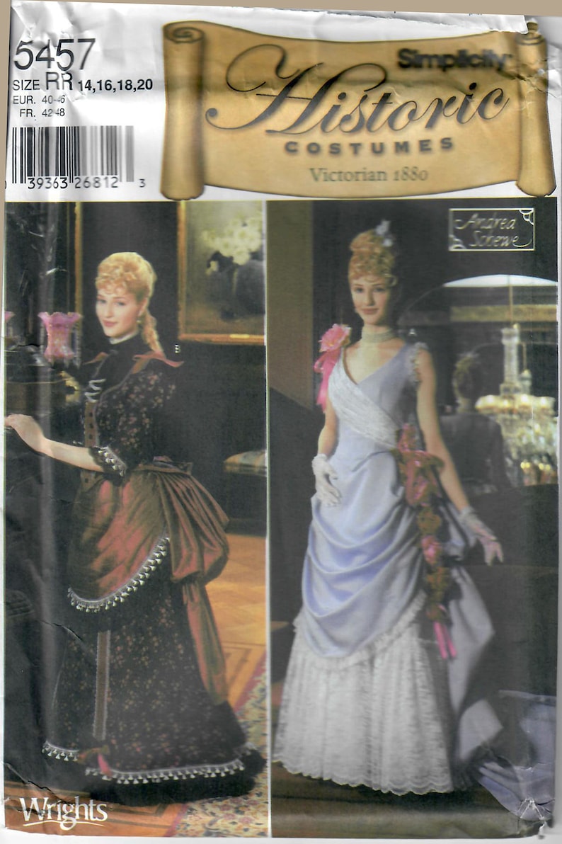 Simplicity 5457 Circa 1880 Evening Reception Dress Sewing Pattern, Sizes 6-8-10-12 & 14-16-18-20, FF, Uncut, OOP image 1