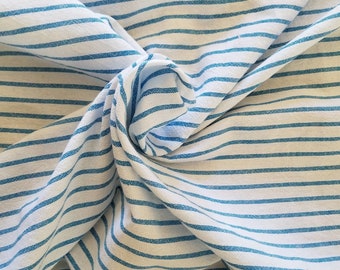 5 Yard Lot, Blue on White Stripe Cotton Linen Fabric, 60 Inches Wide