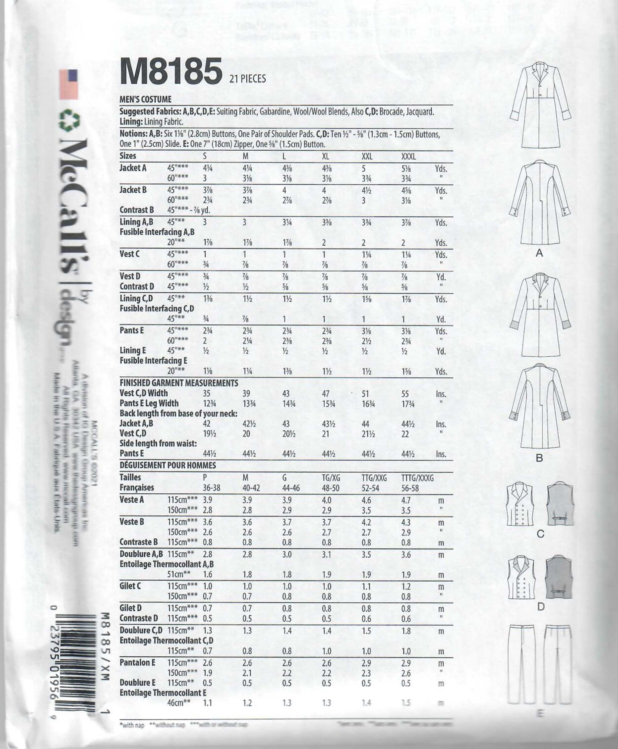Patron Mccall's, vêtement de nuit homme, 8443 Patron Mccall's, vêtement de nuit homme, 8443