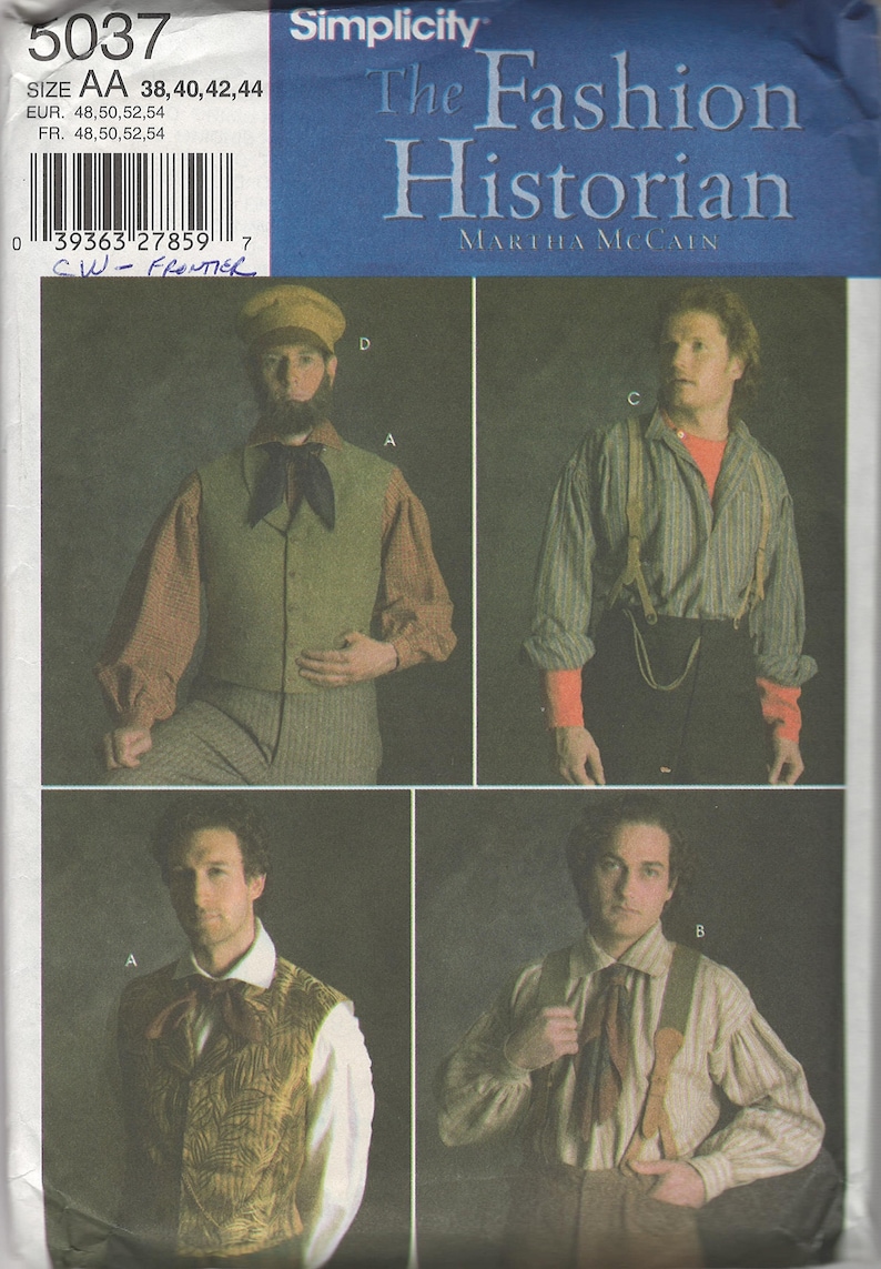 Simplicity 5037 1850s-1860s Men's Vest, Suspenders & Mechanics Hat ...