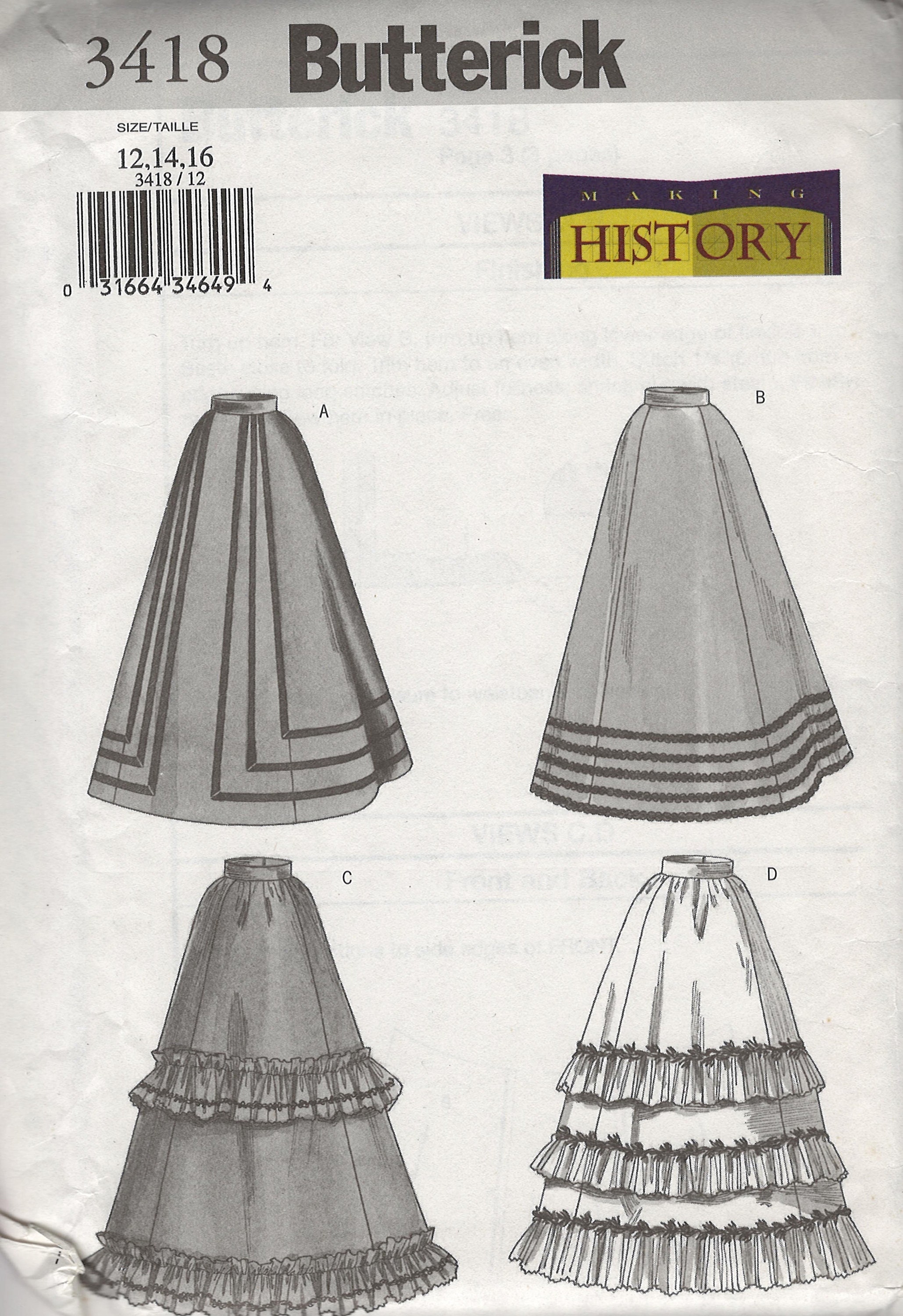 Butterick 3418 1880s-1890s Skirt Sewing Pattern Size - Etsy