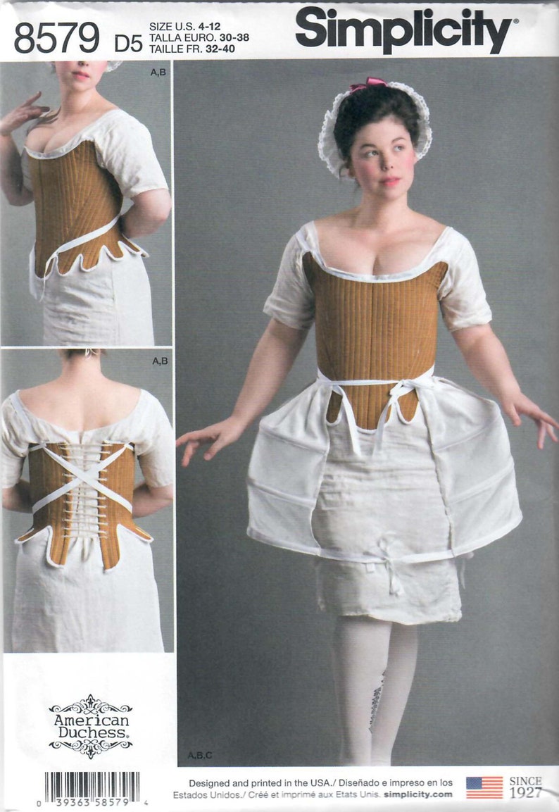 Simplicity 8579 Misses' 18th Century Corset, Shift and Panniers, Sizes 4-12 & 14-22 Designed by American Duchess, FF, UNCUT D5 4-12