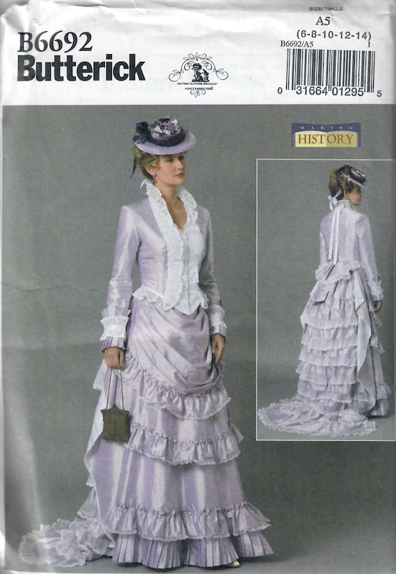 Butterick B6692 Misses' Costume 1870s Style Day Dress Sewing Pattern Making History, Sizes 6-8-10-12-14 & 14-16-18-20-22, Uncut, FF, Uncut