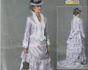 Butterick B6692 Misses' Costume 1870s Style Day Dress Sewing Pattern Making History, Sizes 6-8-10-12-14 & 14-16-18-20-22, Uncut, FF, Uncut