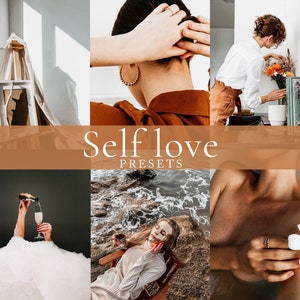 May include: A collage of images showcasing self-love and self-care. The images include a woman with her hair up, a woman in a bathtub with champagne, a woman in a bathrobe with a face mask, and a woman with a flower in her hand.