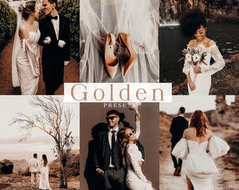 May include: A collection of wedding photography presets called "Golden" that can be used to edit photos to have a warm, golden tone.
