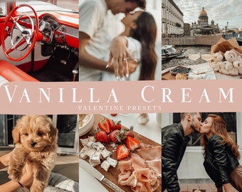 May include: A collage of images featuring a red car interior, a couple holding hands, a city scene with a church, a plate of food with strawberries and cheese, a couple kissing, and a puppy.