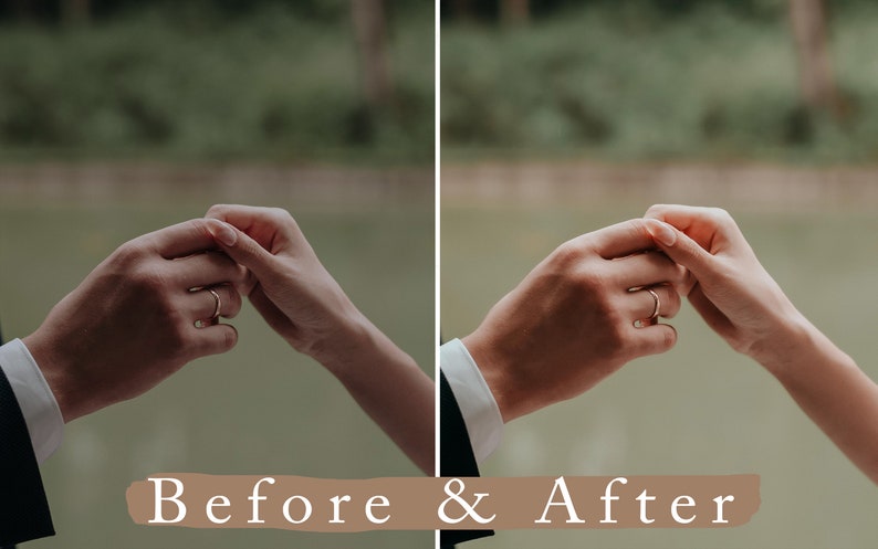 May include: A close-up of two hands holding each other, with a gold wedding band on the ring finger of the left hand. The background is blurred and out of focus, suggesting a natural outdoor setting.