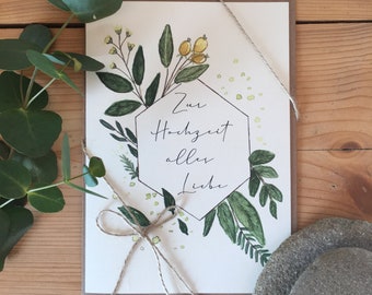 A5 Klappkarte, handgemalte Aquarellkarte, Hochzeitskarte, Geschenk, Handlettering, Karte, Card, Hochzeit, Aquarell, Umschlag, Personalisiert