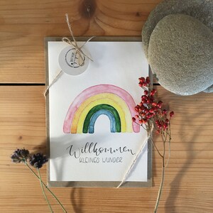 Cartão dobrável A5/A6, cartão aquarela pintado à mão, cartão, presente, cartão, arco-íris, crianças, aquarela, envelope, cartão de felicitações, letras manuscritas, cartão