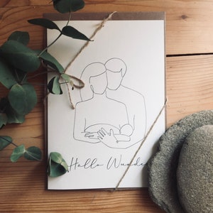 Biglietto pieghevole A5, una riga, nascita, biglietto d'auguri, regalo, famiglia, bambino, miracolo, biglietto, acquerello, fatto a mano, biglietto, regalo di nascita, biglietto