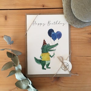 A5 Klappkarte, handgemalte Aquarellkarte, Karte, Geschenk, Karte, Geburtstag, Krokodil, Aquarell, Umschlag, Grußkarte, Handlettering, Card
