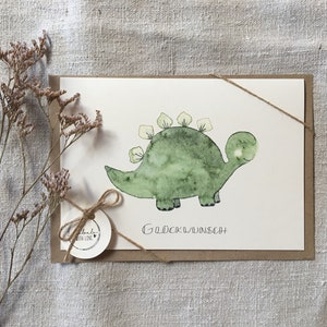 Biglietto pieghevole A5/A6, biglietto acquerello dipinto a mano, biglietto, regalo, biglietto, dinosauro, bambini, acquerello, biglietto d'auguri, handlettering, biglietto