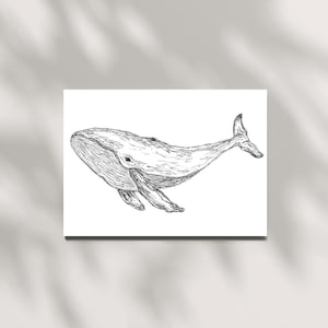Poster/ Wal/ Wasser/ Wanddeko/ Wohnung/ Fisch/ handgemalt/ black-white/ A4/ Schwarz-weiß/ Aquarell/ Present/ Geschenk