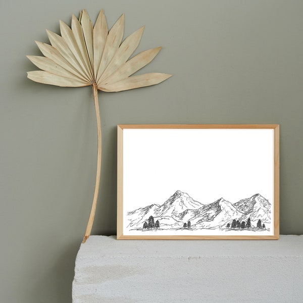 Poster/ Berge/ Alpen/ Allgäu/ Mountain/ Mountains/ handgemalt/ black-white/ A4/ Schwarz-weiß/ Aquarell/ Present/ Geschenk