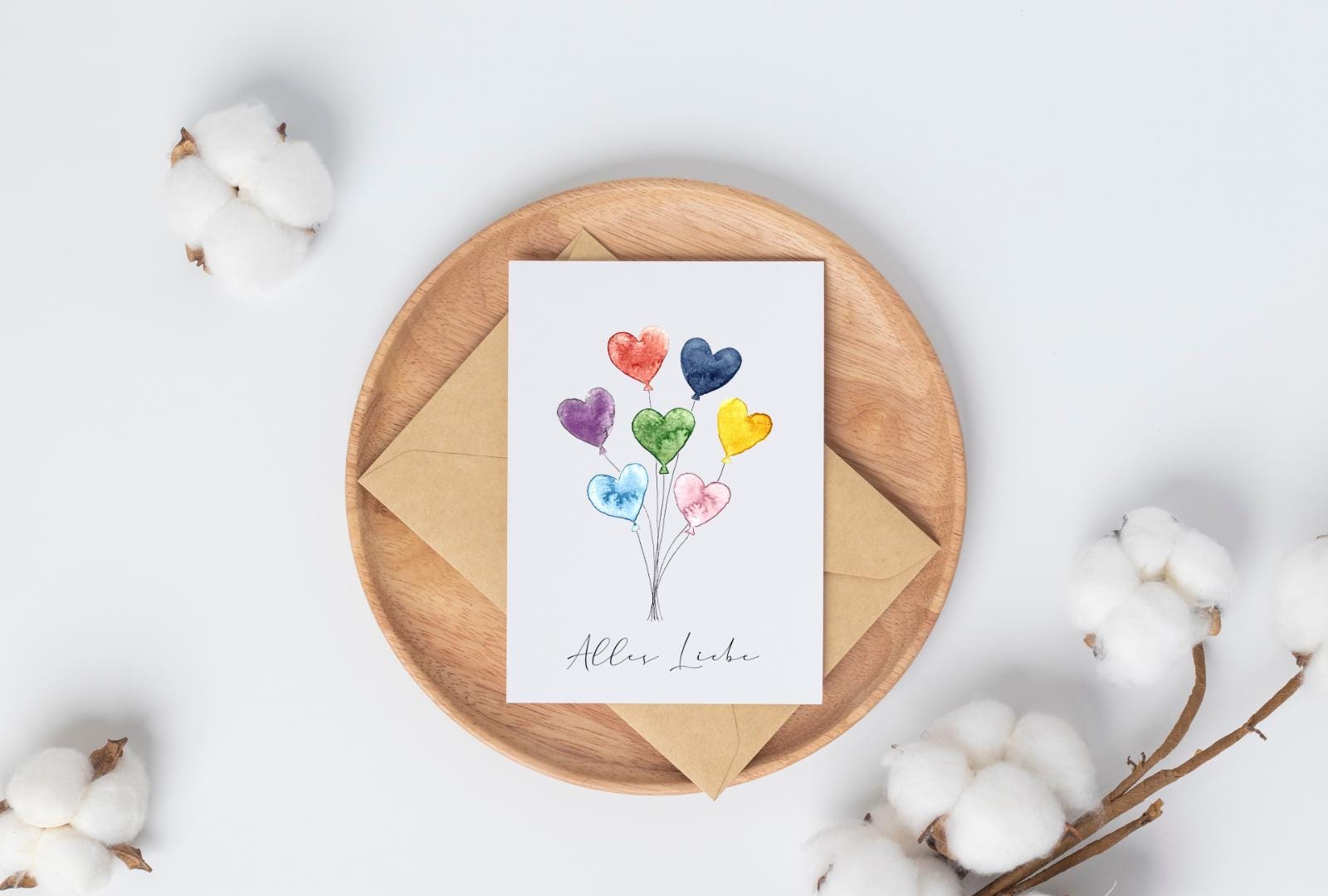 Watercolor greeting card A6 or A5 - hand-painted - including kraft paper envelope - optionally personalized | Birthday, wedding, birth, mourning & more