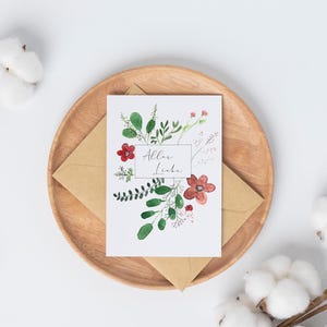 Hand-painted watercolor folding card -A5 or A6 -personalizable- various occasions (wedding, birthday, mourning, birth & more