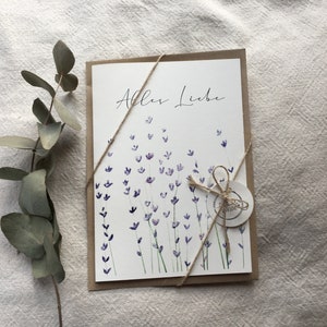 A5 folding card, hand-painted watercolor card, card, gift, card, all the best, lavender, watercolor, envelope, greeting card, handlettering, card