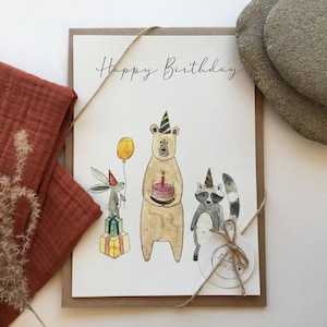 Biglietto pieghevole A5, biglietto dipinto a mano con acquerello, biglietto, regalo, biglietto, compleanno, animali, acquerello, busta, biglietto d'auguri, handlettering, biglietto