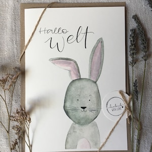 Carte pliante A5/A6, carte aquarelle peinte à la main, carte, cadeau, carte de vœux, lapin, aquarelle, enveloppe, carte de vœux, lettrage à la main, carte