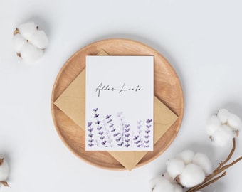 Watercolor greeting card A6 or A5 - hand-painted - including kraft paper envelope - optionally personalized | Birthday, wedding, birth, mourning & more