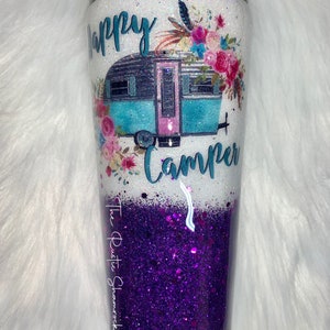 Happy camper tumbler, camper tumbler, camping tumbler, tumblers, glitter tumbler