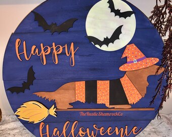 happy halloweenie, halloween decor, dachshund decor, halloweenie, doxie sign
