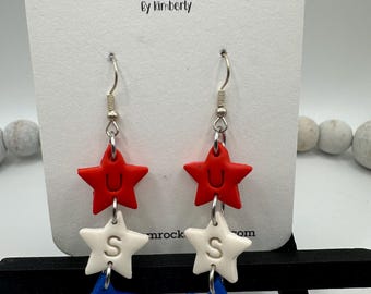 4th of July Earrings, 4th of July Earrings, Patriotic Earrings, USA jewelry, Patriotic Jewelry, Clay Earrings, Clay Jewelry