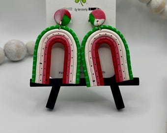 Watermelon Earrings, Spring Earrings, Watermelon inspired jewelry, Summertime Jewelry, Summer Earrings, Rainbow Earrings, Melon Rainbow