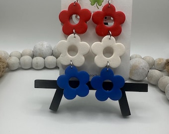 4th of July Earrings, 4th of July Earrings, Patriotic Earrings, USA jewelry, Patriotic Jewelry, Clay Earrings, Clay Jewelry, Flower earrings