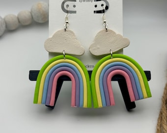 Pastel Rainbow Earrings, Rainbow Earrings, Dangle Earrings, Handmade Earrings, Clay Earrings, Pastel Earrings