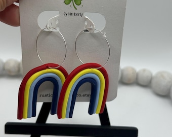 Handmade Earrings, Teacher earrings, clay jewelry, primary color Jewelry, school Earrings, Rainbow Earrings, Crayon Rainbow