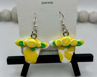 Cow earrings, lemon earrings, clay earrings, handmade earrings, lemon jewelry, cow jewelry